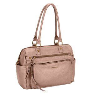 David Jones Paris Women Fashion Zipper PU Leather Shoulder Handbag - Sand